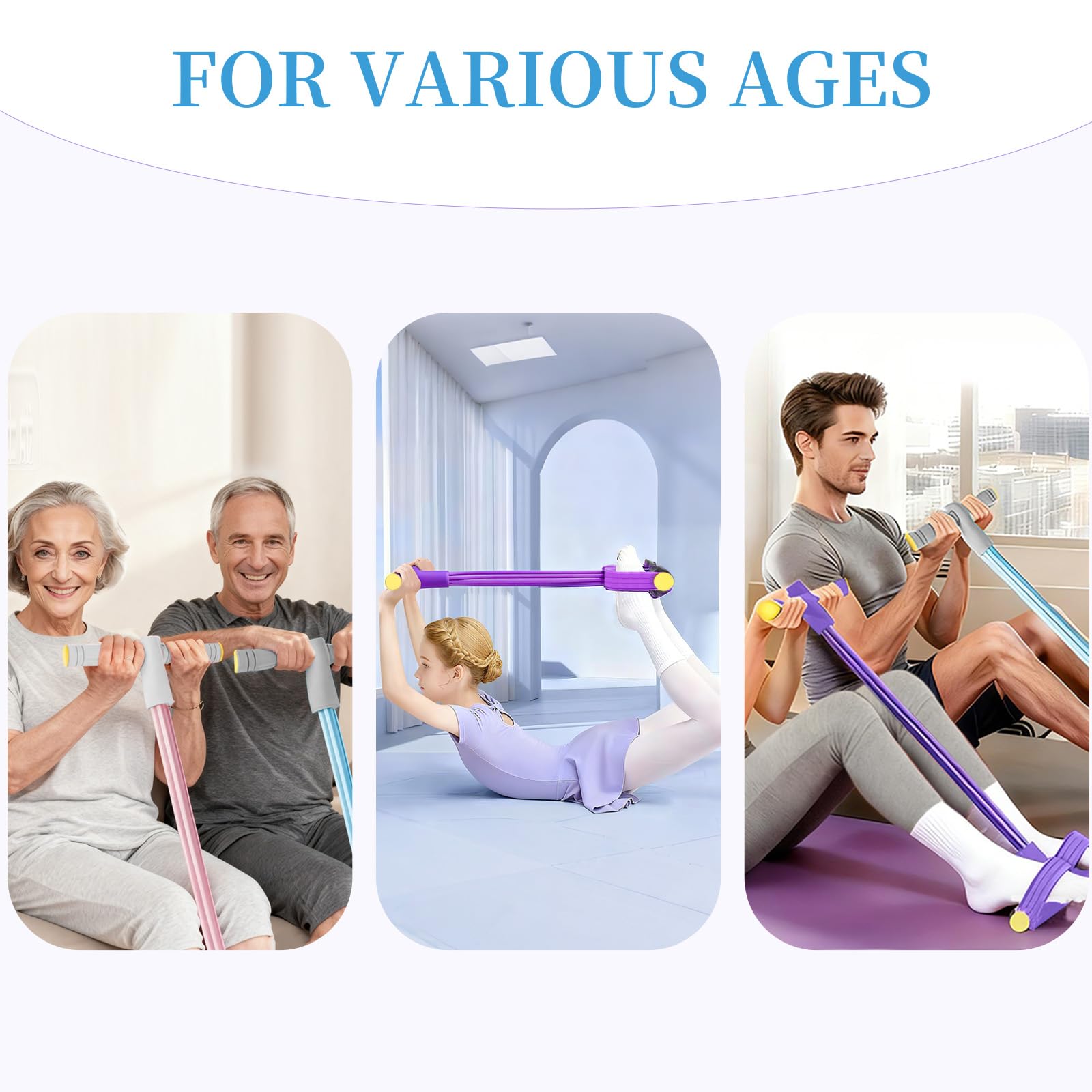 Pedal Resistance Bands with Handles, Durable 6-Tubes Multifunction Pedal Resistance Band, Natural Rubber Foot Pedal Resistance Bands, Fitness Resistance Bands for Abdomen, Waist, Arm, Leg — view 8