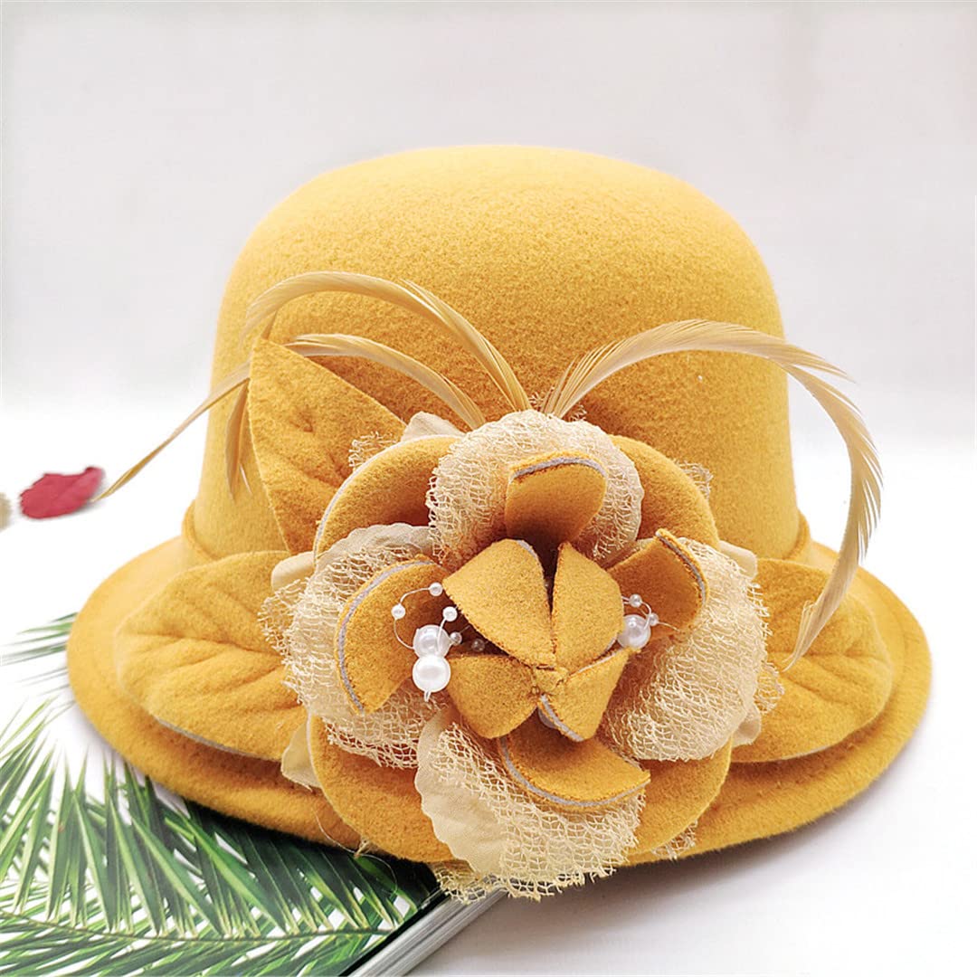 Lmtossey Cappello da Donna Cappello Stile Francese Cappello da Festa Caldo Cappello A Cilindro con Ornamento di Fiori di Piume