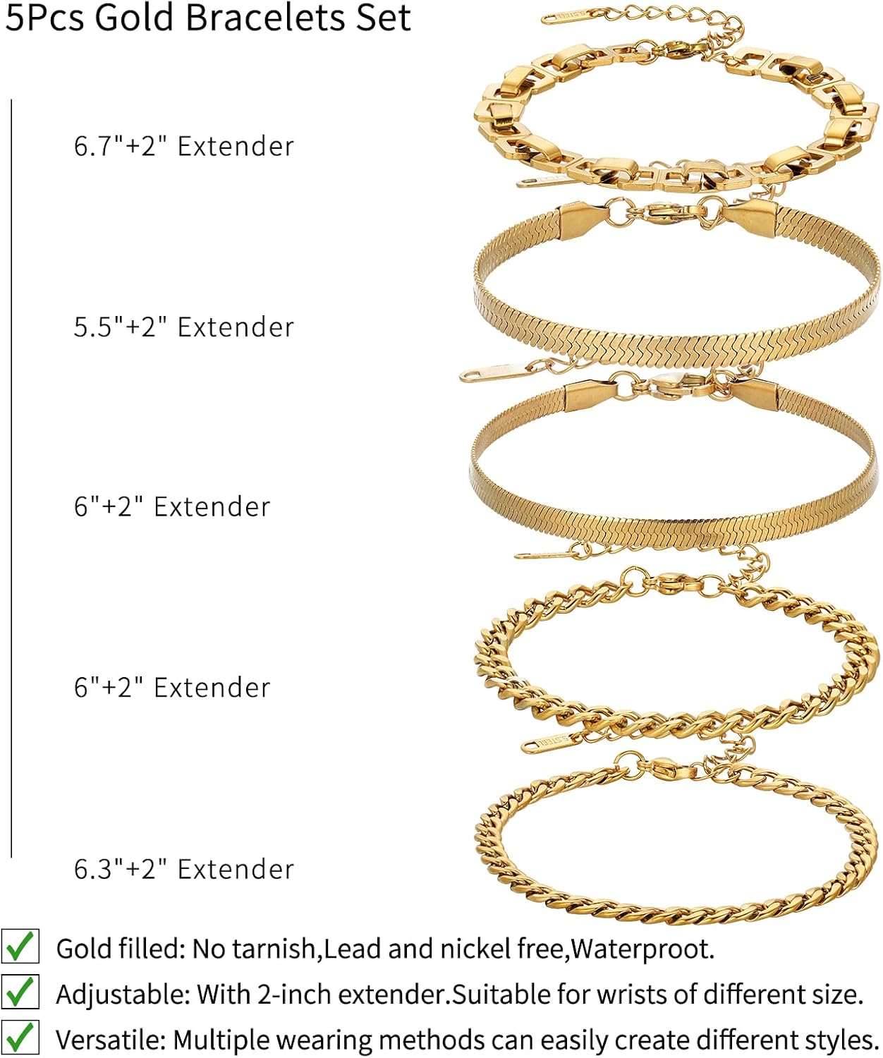 Gold Bangle for Women,14K Gold Dainty Bracelet Set Thin Stackable Trendy Cuban Link Paperclip Chain Bracelet Pack Fashion Summer Jewelry Gifts - Image 2