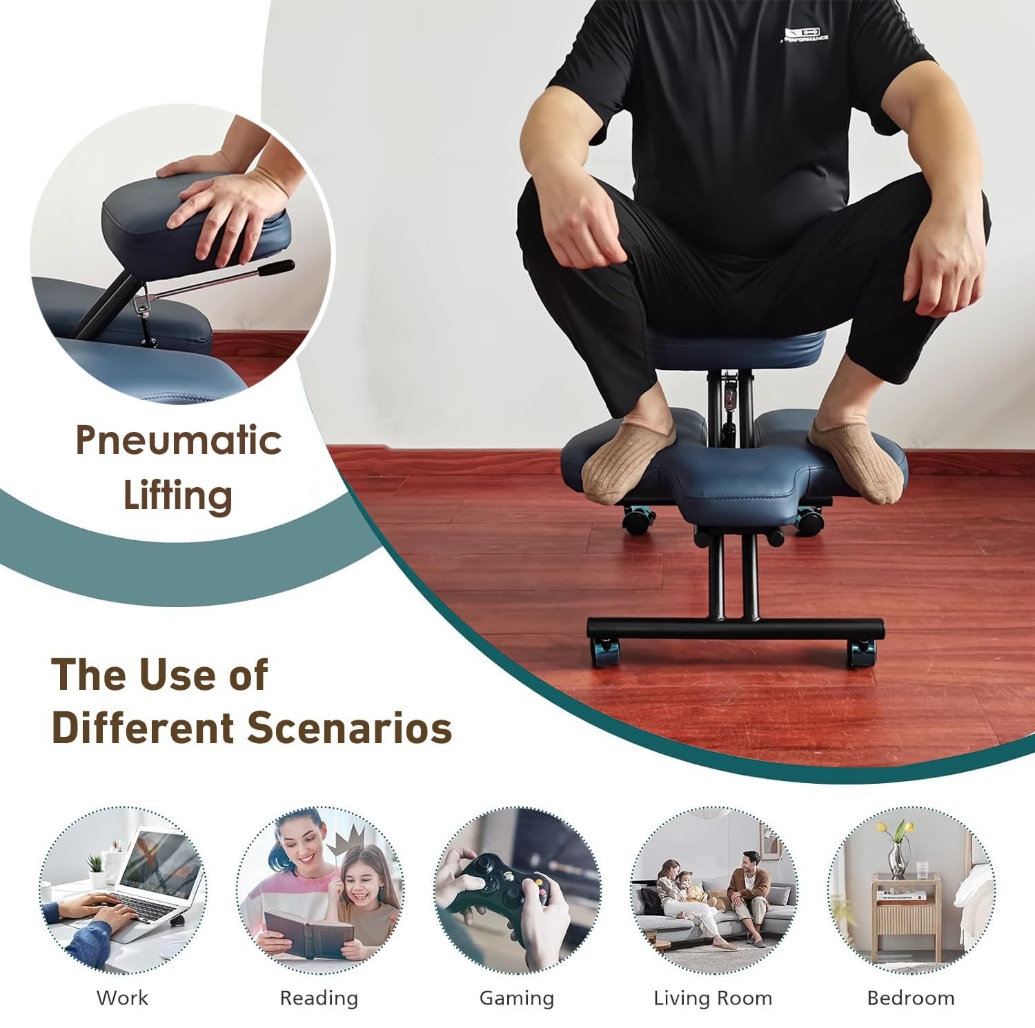 ASerZenith Sedie da Ufficio Nere ADHD per Adulti con Gambe Incrociate, Sgabello ergonomico Rotante Regolabile in Altezza per Persone irrequiete/Lavoratori informatici, Sleekform in Ginocchio C