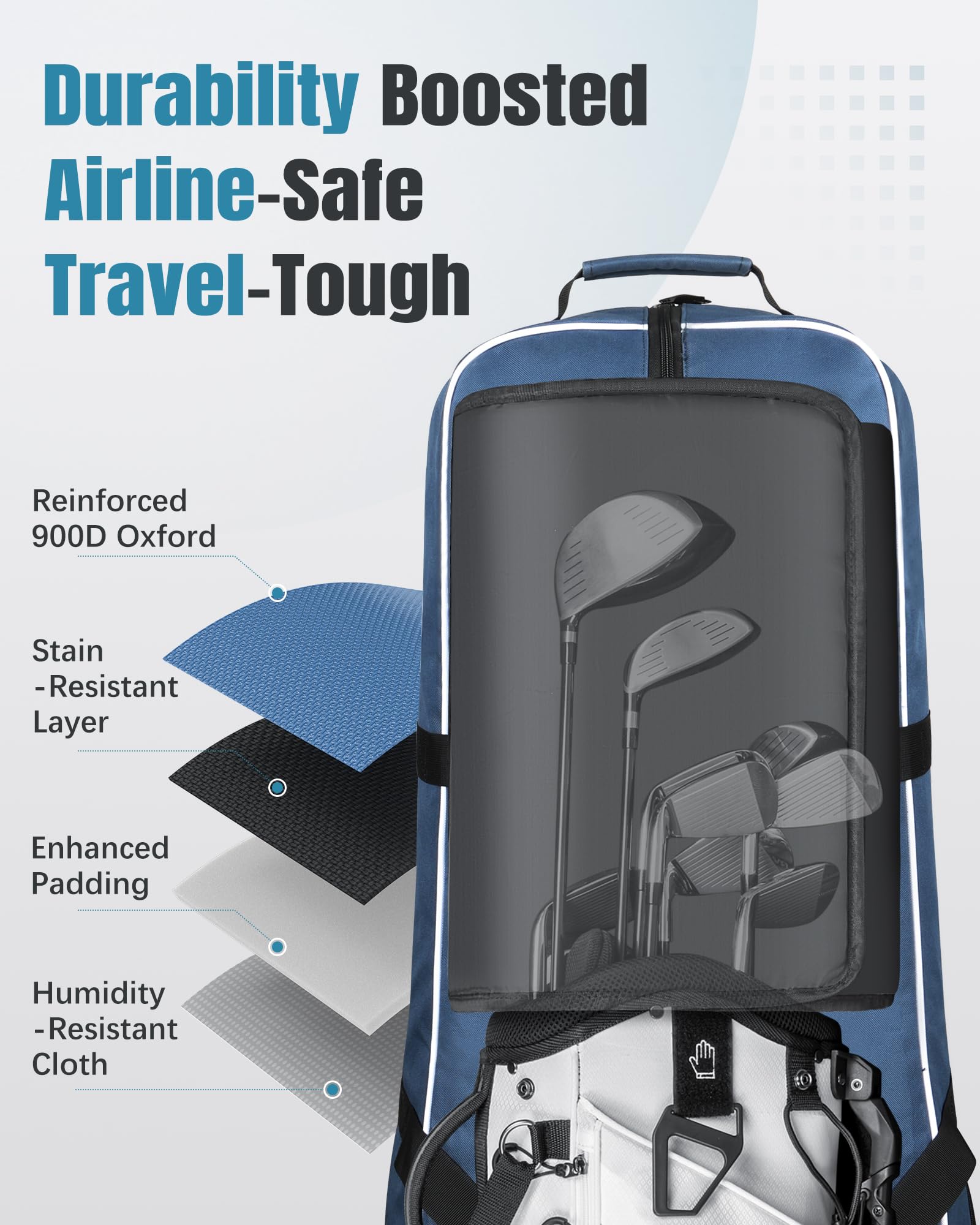 Bolsa de Viaje de Golf con Ruedas Impermeable Oxford Resistente al Desgaste Estuche Acolchado Duradero