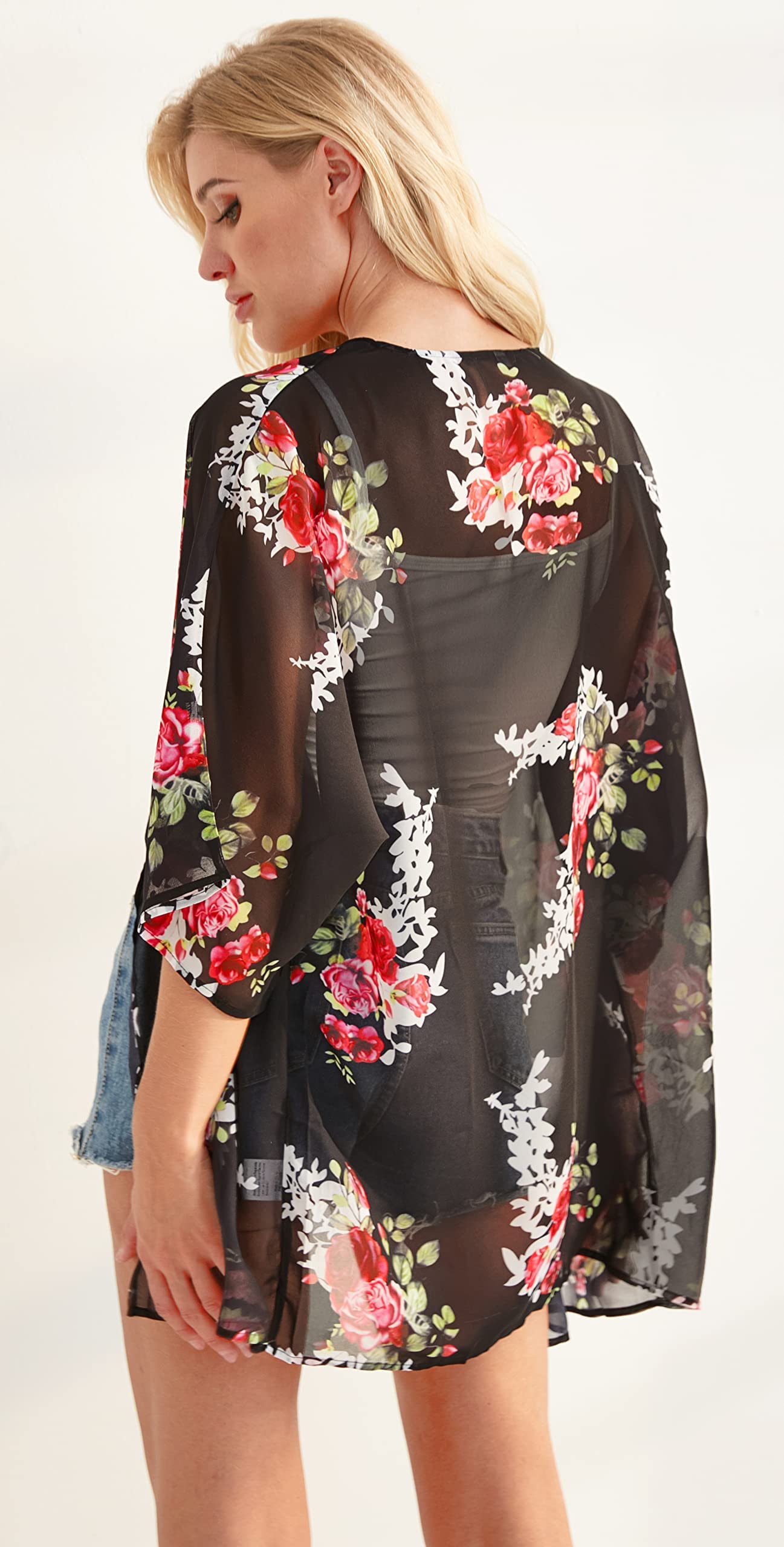 Gosunny Mujer Verano Tops Playa Kimono Boho Bikini Cover Up Oversized Floral Estampado Cárdigan