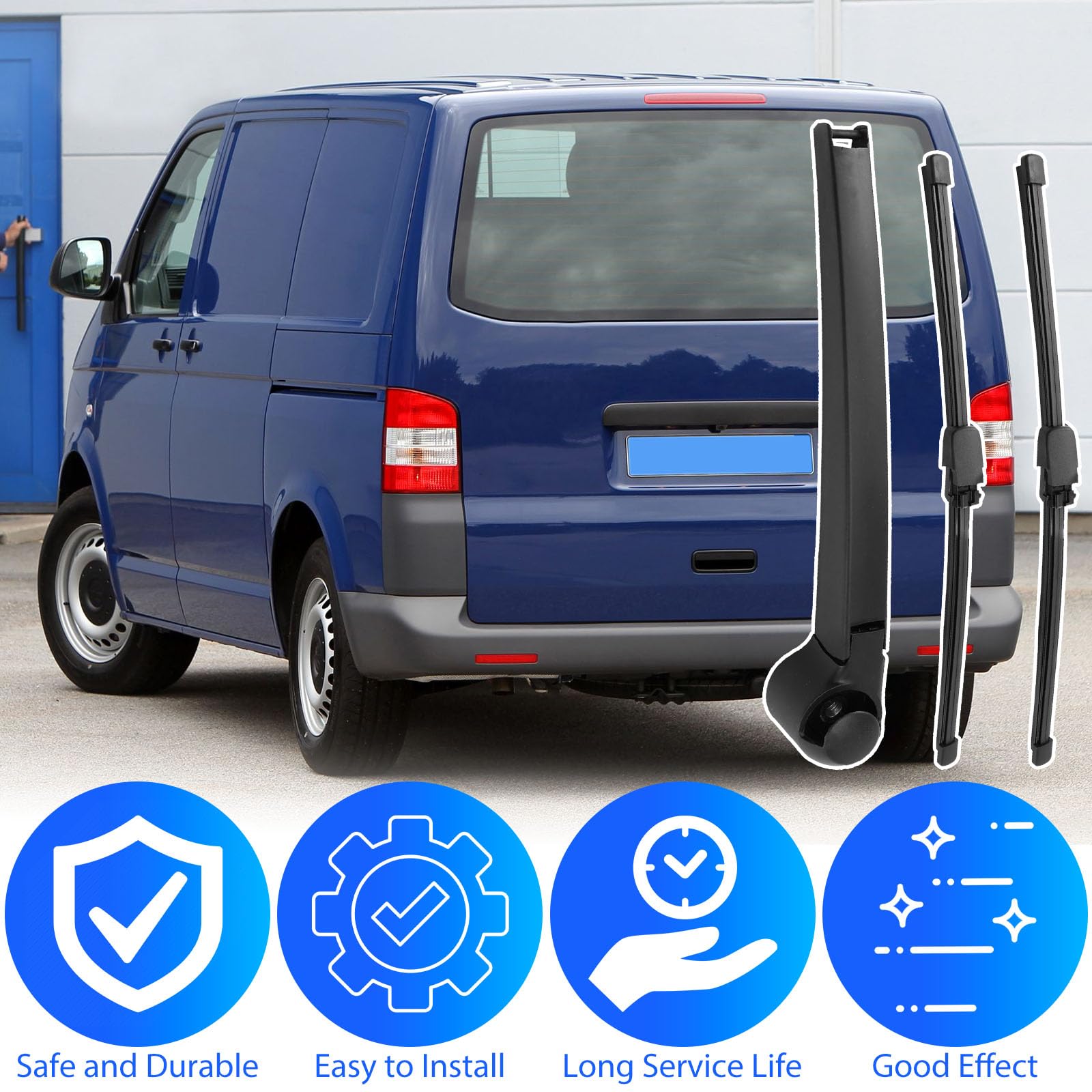 Juego de Limpiaparabrisas Ventana Trasero Compatible para VW T5 Caddy 2003-2019 Caravelle Transporter | 2 Piezas Limpiaparabrisas Trasero de Coche y 1 Piezas Brazos de Limpiaparabrisas Reemplazar