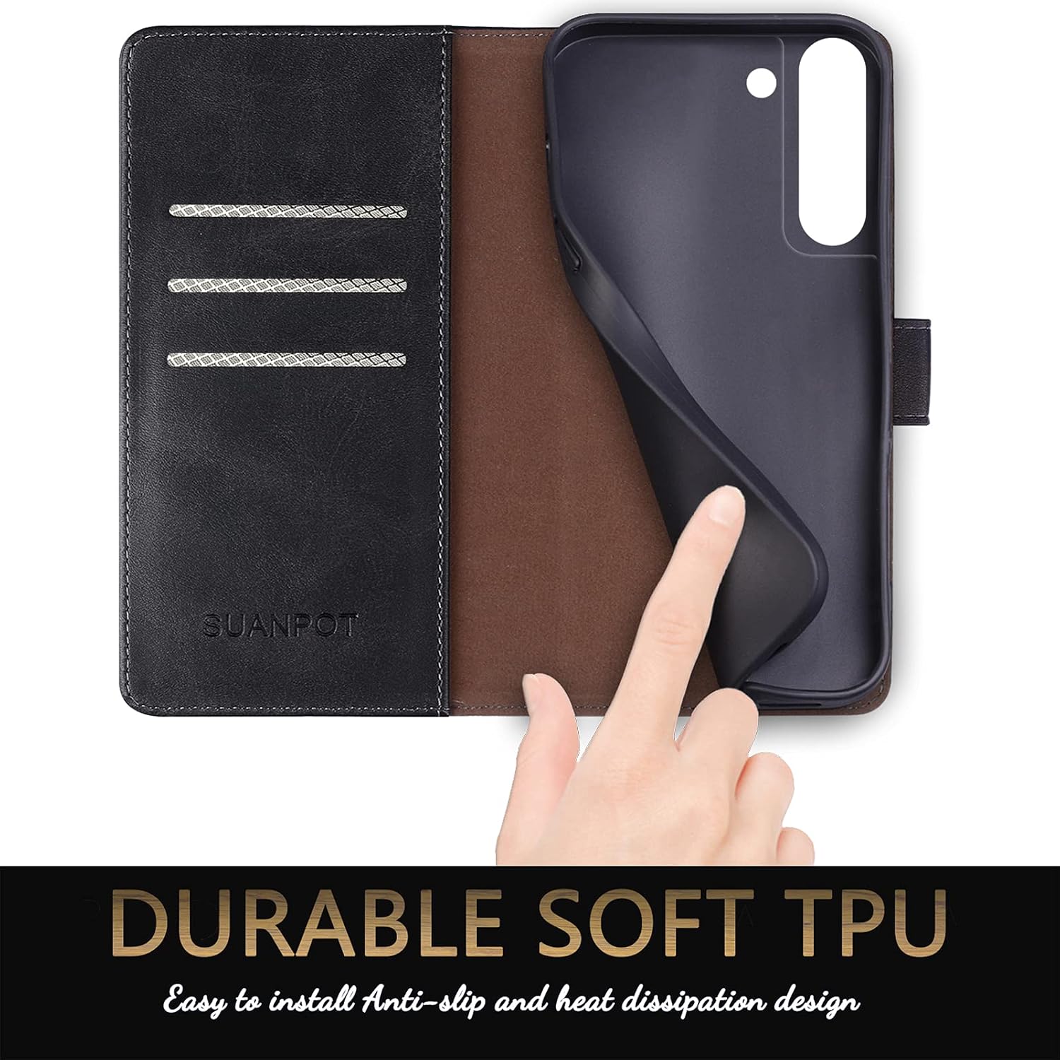 SUANPOT for Samsung Galaxy S21 FE Wallet case 【RFID Blocking】 Credit Card Holder,PU Leather Flip Folio Book Phone case Cover Women Men for Samsung S21 FE 5G case Wallet(Black)