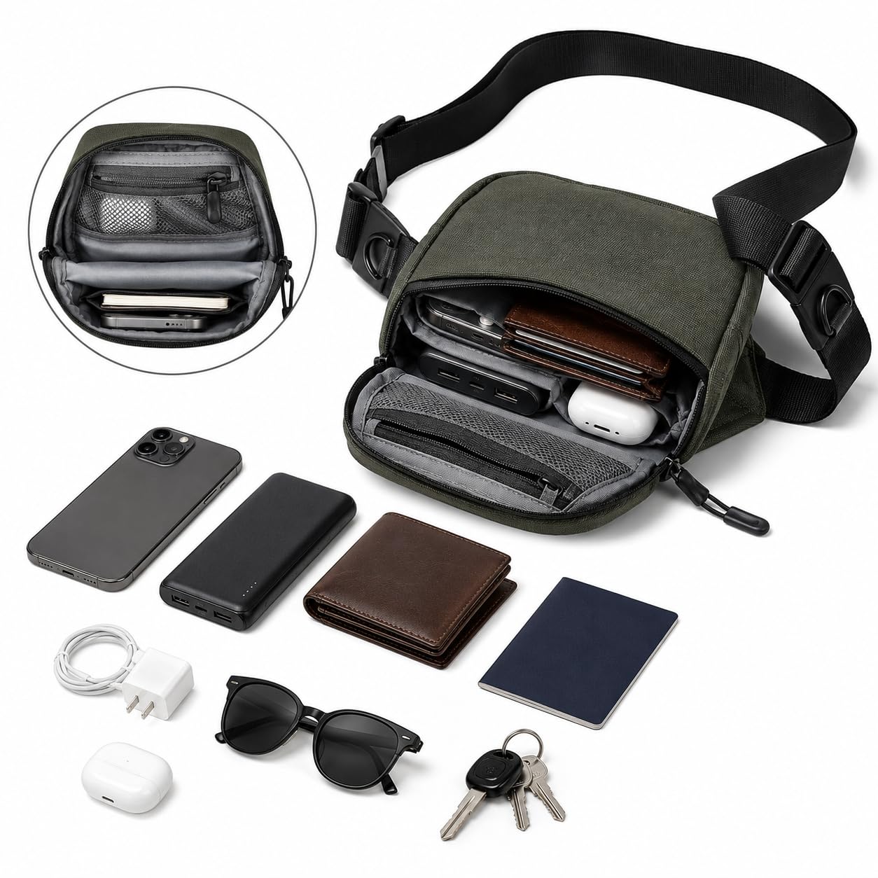Nomalero Sacoche Homme Anti-Vol avec Doublure RFID, Fermetures Sécurisées et Sangle Renforcée pour Travail, Trajet et Tourisme