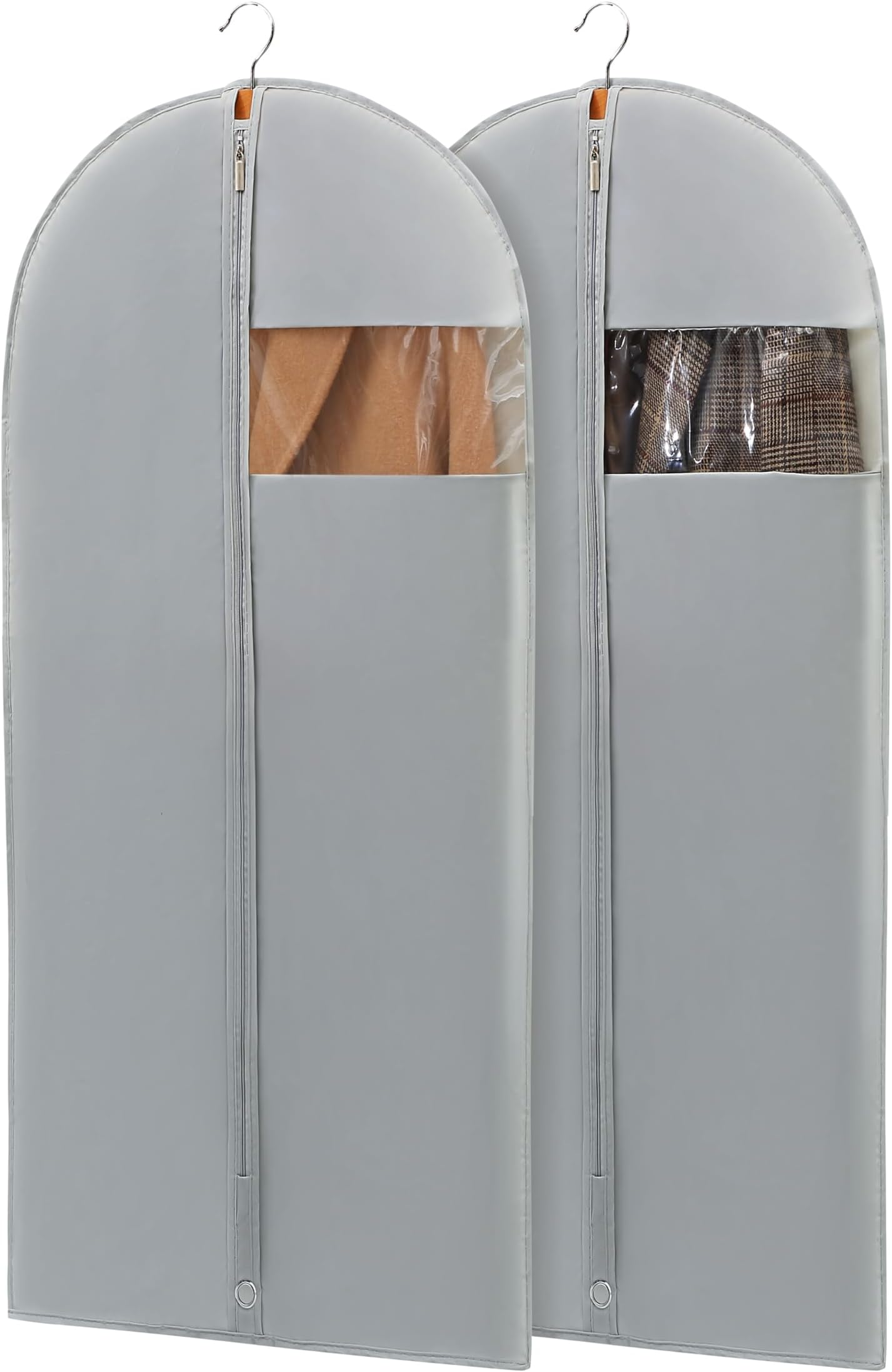 50" Garment Bags for Hanging Clothes, Suit Bags for Closet Storage and Travel, Grey Suit Cover Bags with Clear Window for Coats, Jackets, Dresses (2 Packs)