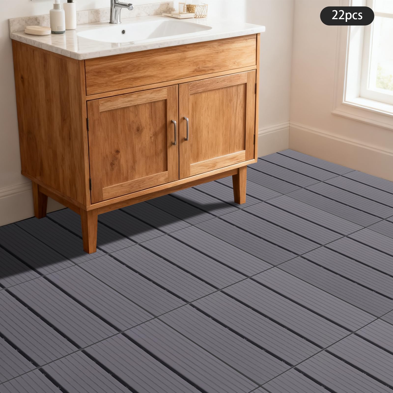 Piastrelle per terrazza, 22 pezzi, in polipropilene, 30 x 30 x 1,6 cm, grigio, sistema a clic