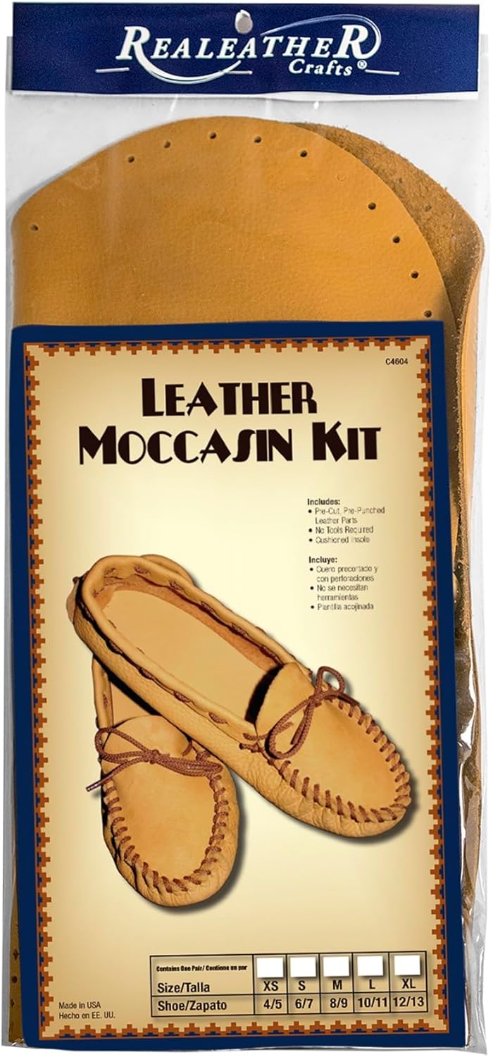 Realeather Leather Scout Moccasin Kit, Size 4/5, Golden Brown Amazon