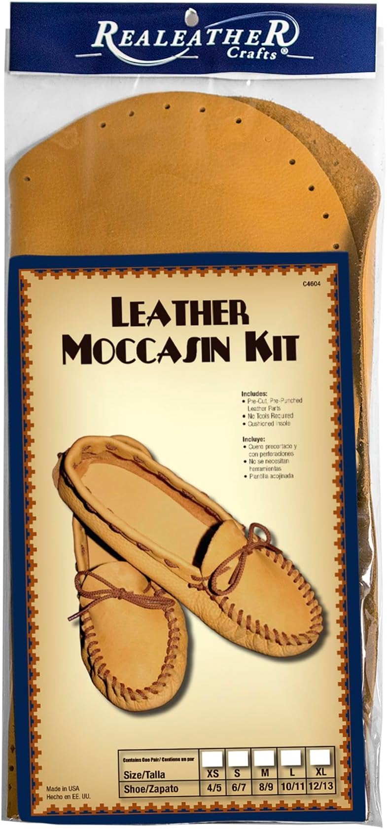Realeather Adult Moccasin Leathercraft Kit, 4-5, Golden Tan