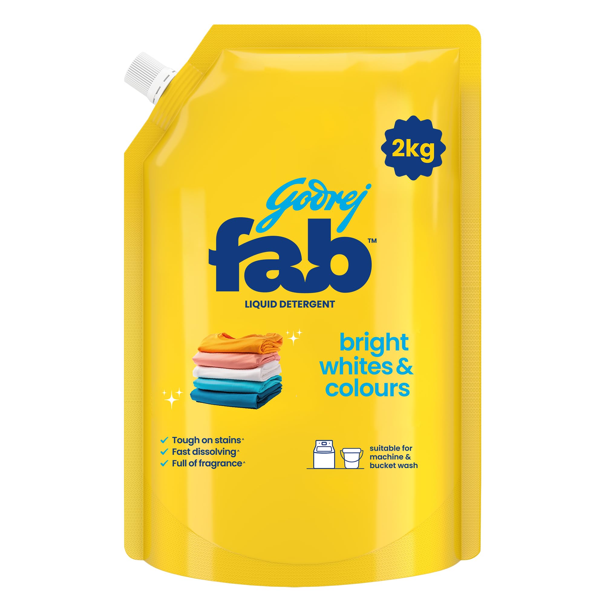Godrej Fab Sacchetto di ricarica per detersivo liquido per lavatrice e lavaggio a mano, 2 kg