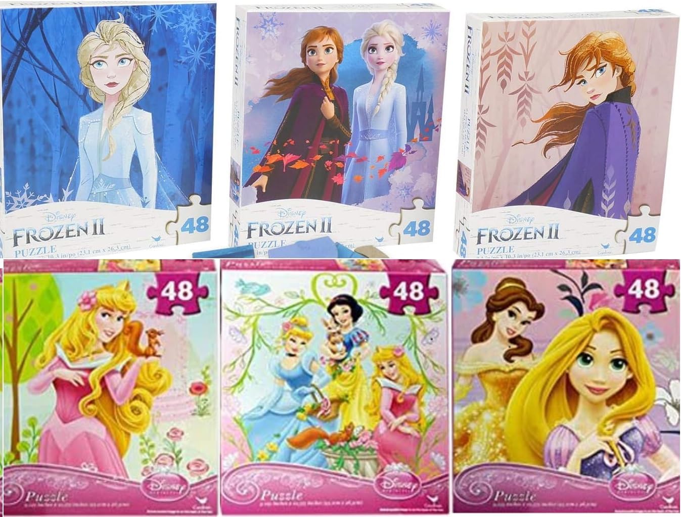 Disney Princess and Frozen Jigsaw Puzzle Activity Set for Kids Girls - Bundle with 9 Pack Puzzles 48 Piece and 24 Piece with Princess Stickers