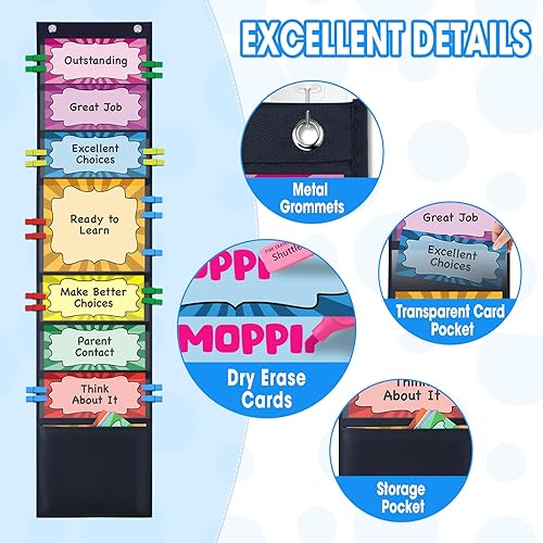 Miniatura 4 de ZKOO Tabla de Clips de Comportamiento Estudiantil para Gestión del Aula, Tabla de Bolsillo de Seguimiento y Recompensa para Niños, Colgante, Tablero