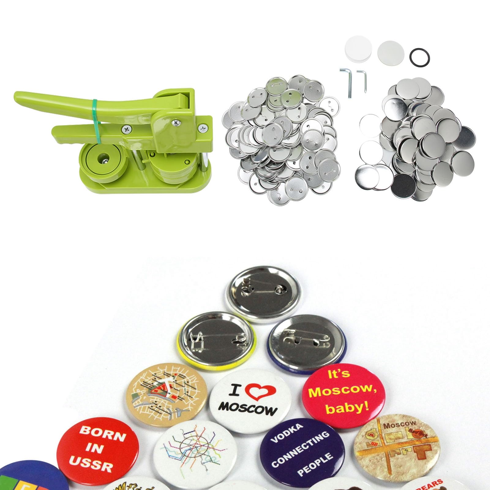 SIXRUN Máquina para Hacer Botones, Prensa de 58 Mm de Alta Resistencia en Plástico con 100 Piezas para Insignias, para Regalos Personalizados, Conferencias, Escuelas