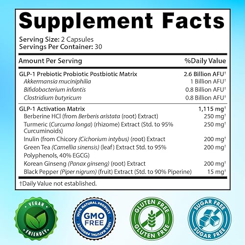 Miniatura 8 de GLP-1 XLR8 Suplemento para perder peso metabolismo apoyo 2.6 mil millones de AFU probióticos vivos postbióticos Akkermansia Berberina Té verde