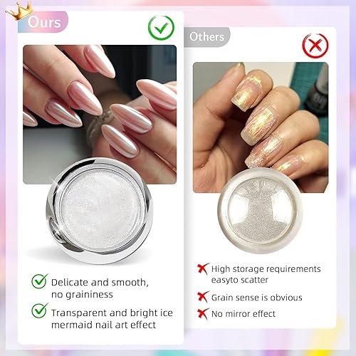 Miniatura 5 de Polvo de uñas cromado y perla blanca transparente Aurora Chrome Nai l Powde r para arte de uñas