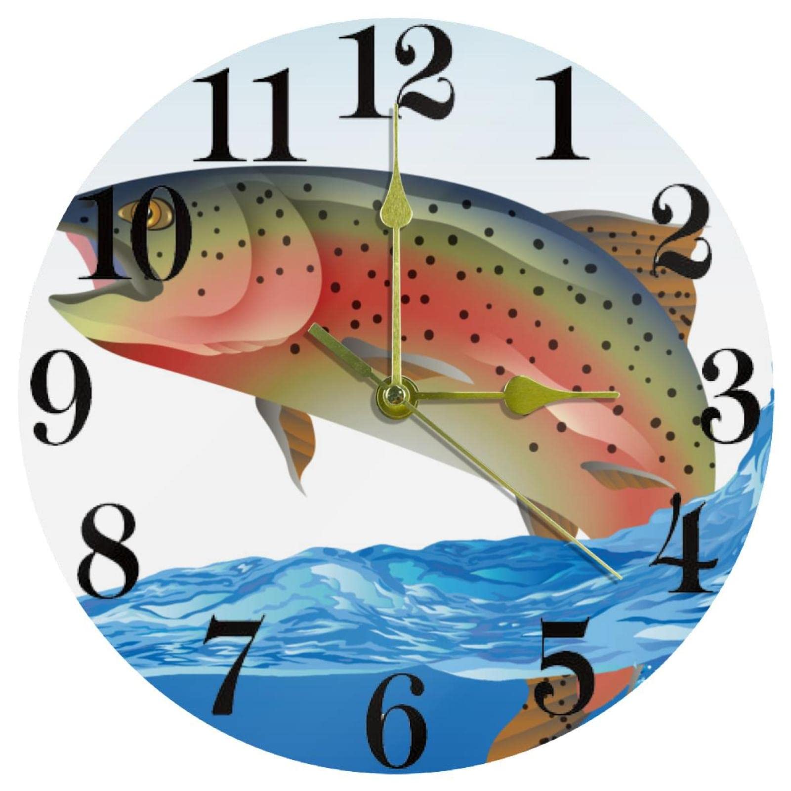 Horloge murale ronde truite arc-en-ciel de 25,4 cm à quartz