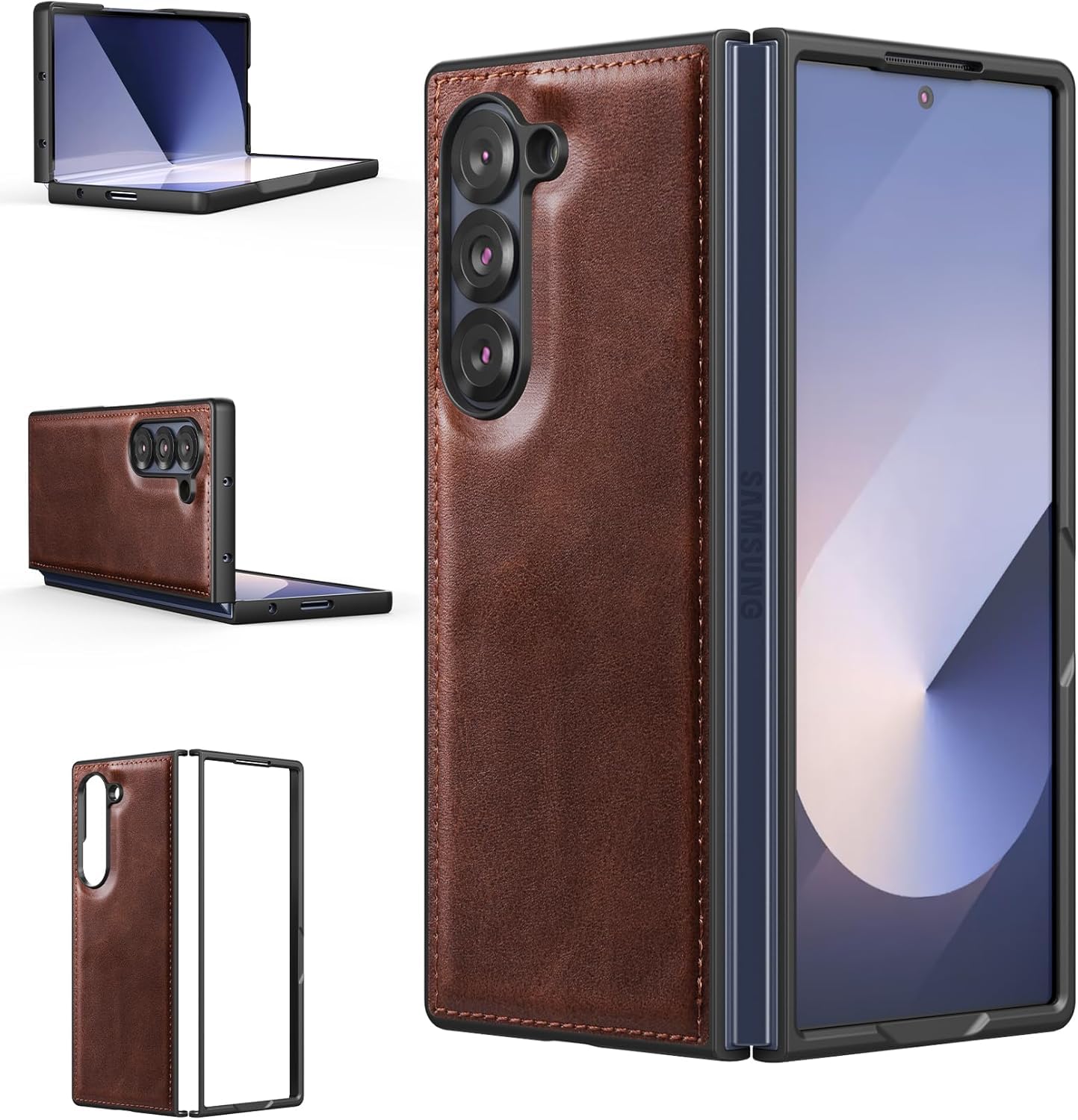 CRUPED Ultra Hybrid Premium Case for Samsung Galaxy Z Fold 6 5G Case, Galaxy Z Fold 6 Leather Case, PU Leather + Hard PC Shell Ultra Thin Slim Durable Protective Phone Cover (Dark Brown) (B0DCC7KXWN) Amazon Price History, Amazon Price Tracker