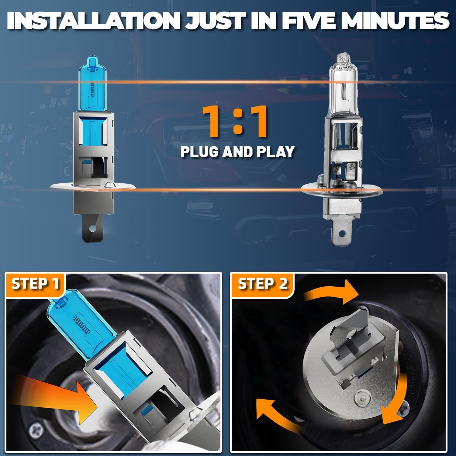 Headlight Bulbs License Plate Lights Fit For Hyundai Elantra 2004-2006, H1 High Beam + H7 Low Beam + 9006 Fog Lights Halogen Light Bulb + License Plate Lights, Pack of 8