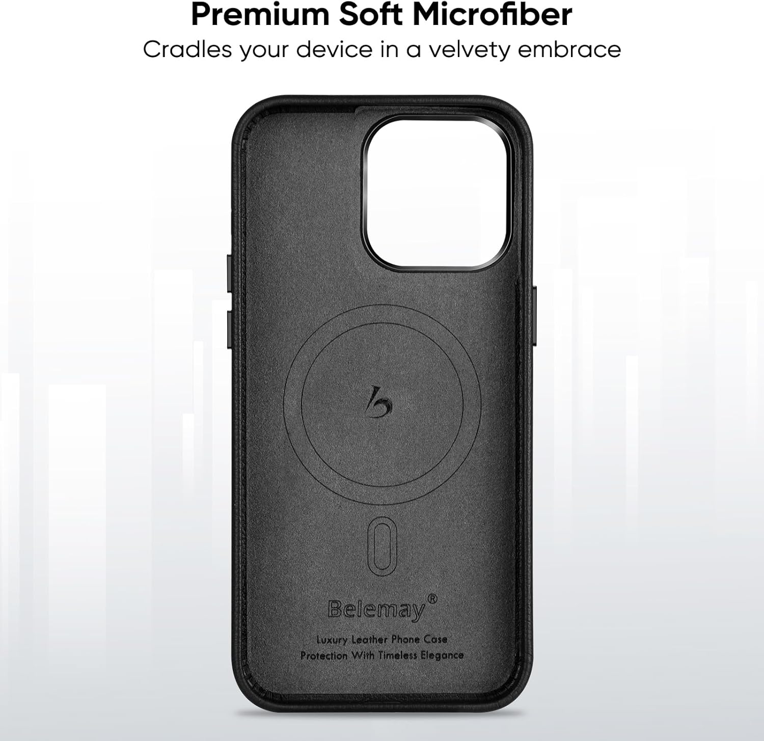 Belemay Compatible with iPhone 12 Pro Max Leather Case, Compatible with MagSafe - Luxury Tumbled Leather - Metal Buttons & Lens Protector - Slim Fit&Durable - Distinctive Texture (6.7-inch) - Black - Image 7