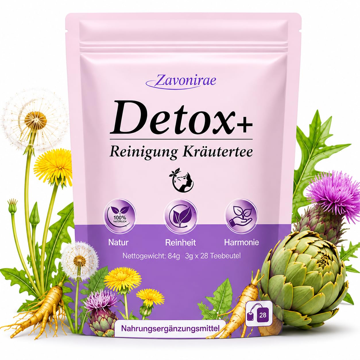 Detox Tee zum Abnehmen- 28 tages Kräutertee Mit pflanzlichem Leber Komplex aus Mariendistel, Artischocke &amp; Löwenzahn, Für Verdauung, Balance &amp; leichtes Körpergefühl – für deine tägliche Routine