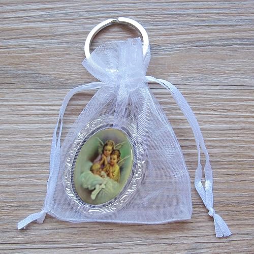 Miniatura 3 de Llavero de bautismo giratorio personalizado (12 piezas) – Llavero de metal grabado de ángel de la guarda para bautizo/bautizo, regalo personalizado