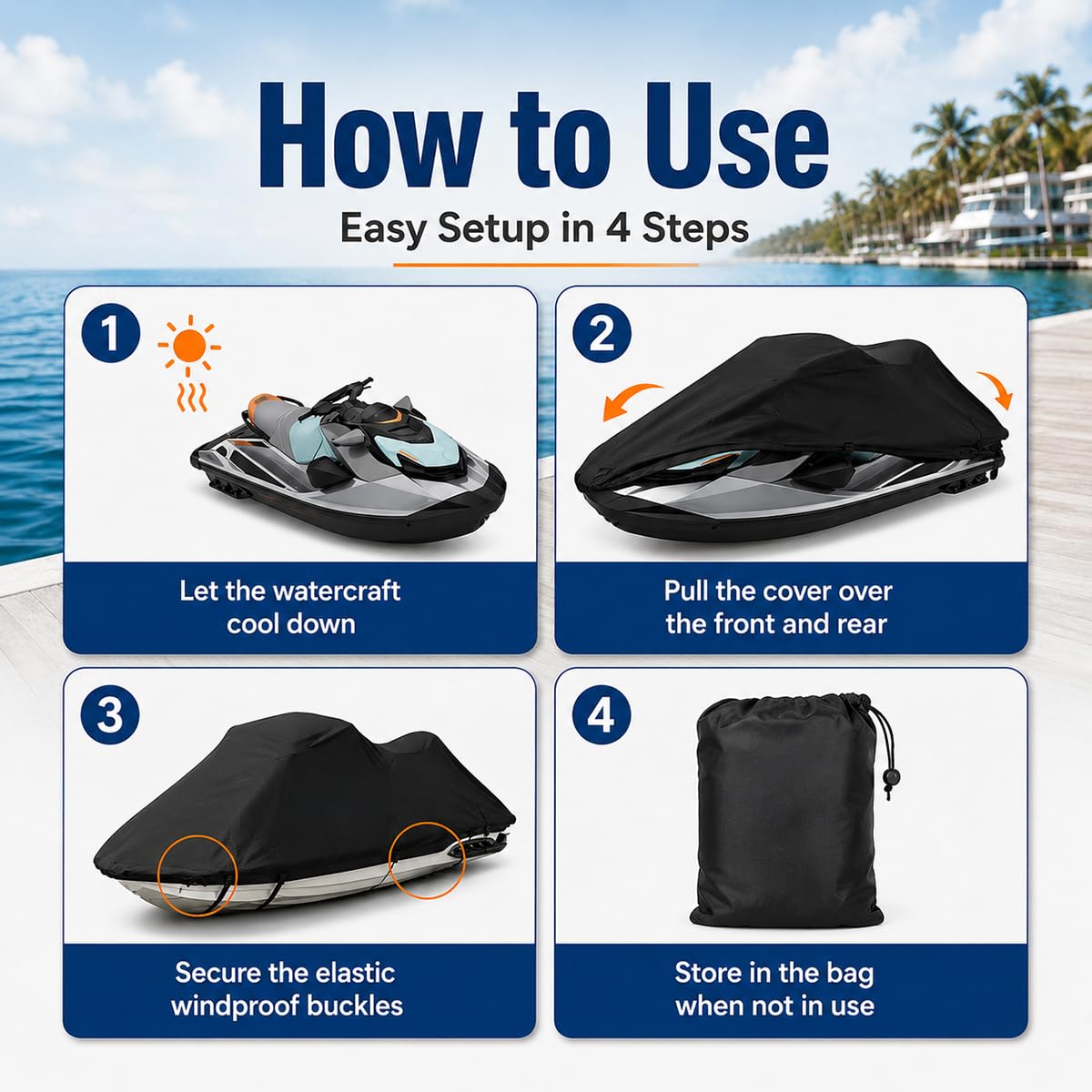 Funda para Moto Acuática para Bombardier/Sea-Doo Sea-Doo 320/Aqua-Scooter 1968-1970, Impermeable Resistente a los Rayos UV, Cubierta de Jet Ski Almacenamiento Exterior