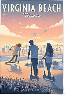 Lantern Press 36x54 Inch Giclee Print, Virginia Beach, Virginia, Lithograph, Enjoy the Ride, Longboards and Scooters