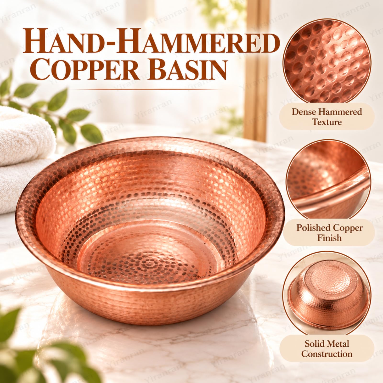 Ciotole Portatili In Rame Per Pedicure, Bacinella In Rame Martellato A Mano Con Finitura Lucida, Braciere Da Campeggio Per Esterni, Spa Domestica, Salone, Massaggi E Lavaggio Brass 6l