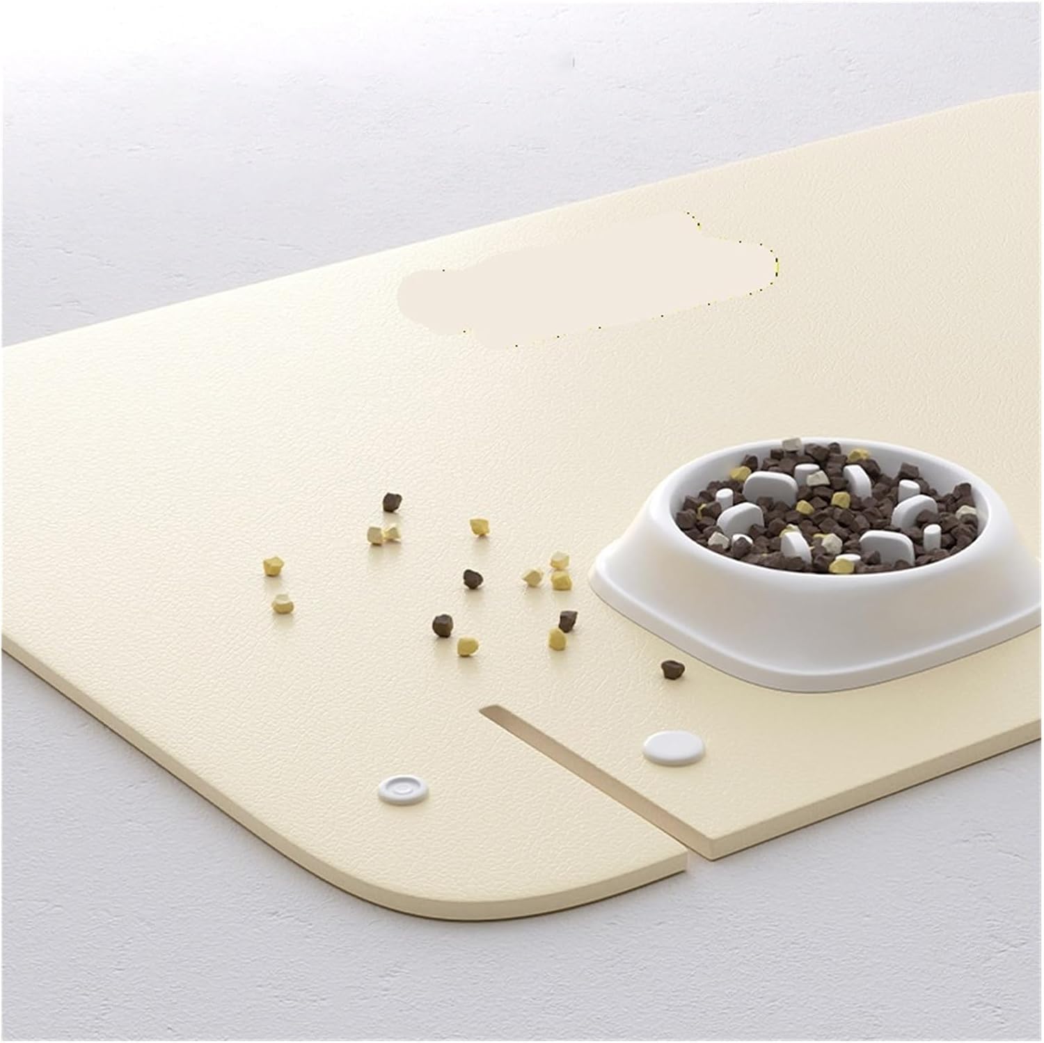Pet Feeding Mat Half-Surrounding Placemat for Cats and Dogs Non-Slip Dog Cat Bowl Pad Supplies(Beige)