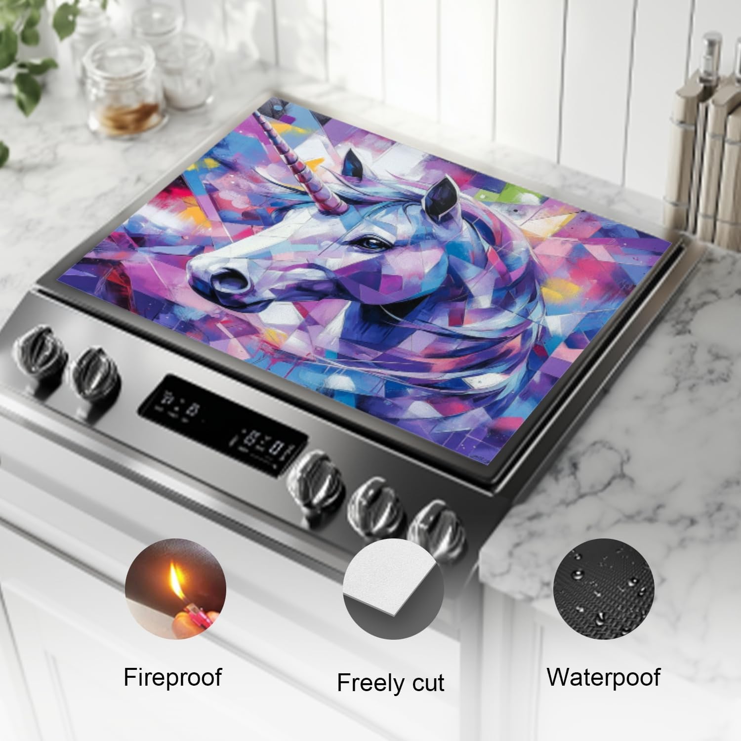 Silicone Stove Mat for Glass Top Stove, Prismatic Unicorn Portrait Electric Stove Cover Mat, 28 x 20 Inch Heat - Resistant Gas Gtove Burner Covers Glass Stove Top Protector