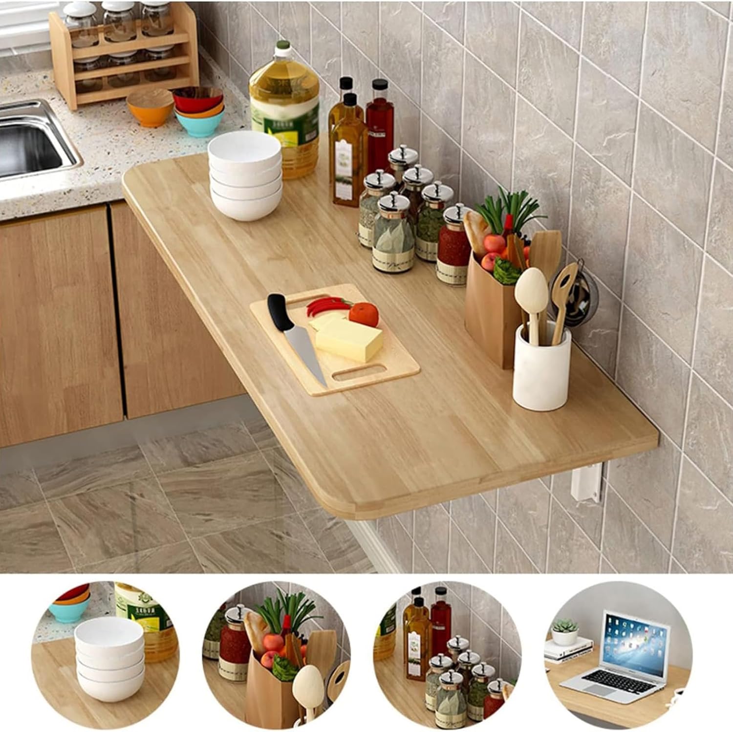 Wall Mounted Workbench with Solid Wooden Tabletop for Garage, Laundry, Folding Worktable for Home, Office, Washroom, Wall-Mounted Workbench Laundry Wall Mount Table (A 120x50cm)