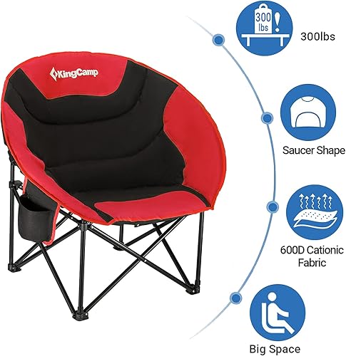 Miniatura 3 de KingCamp Paquete de 2 sillas plegables con forma de luna y platillo con bolsillo de almacenamiento para portavasos para interior o exterior,