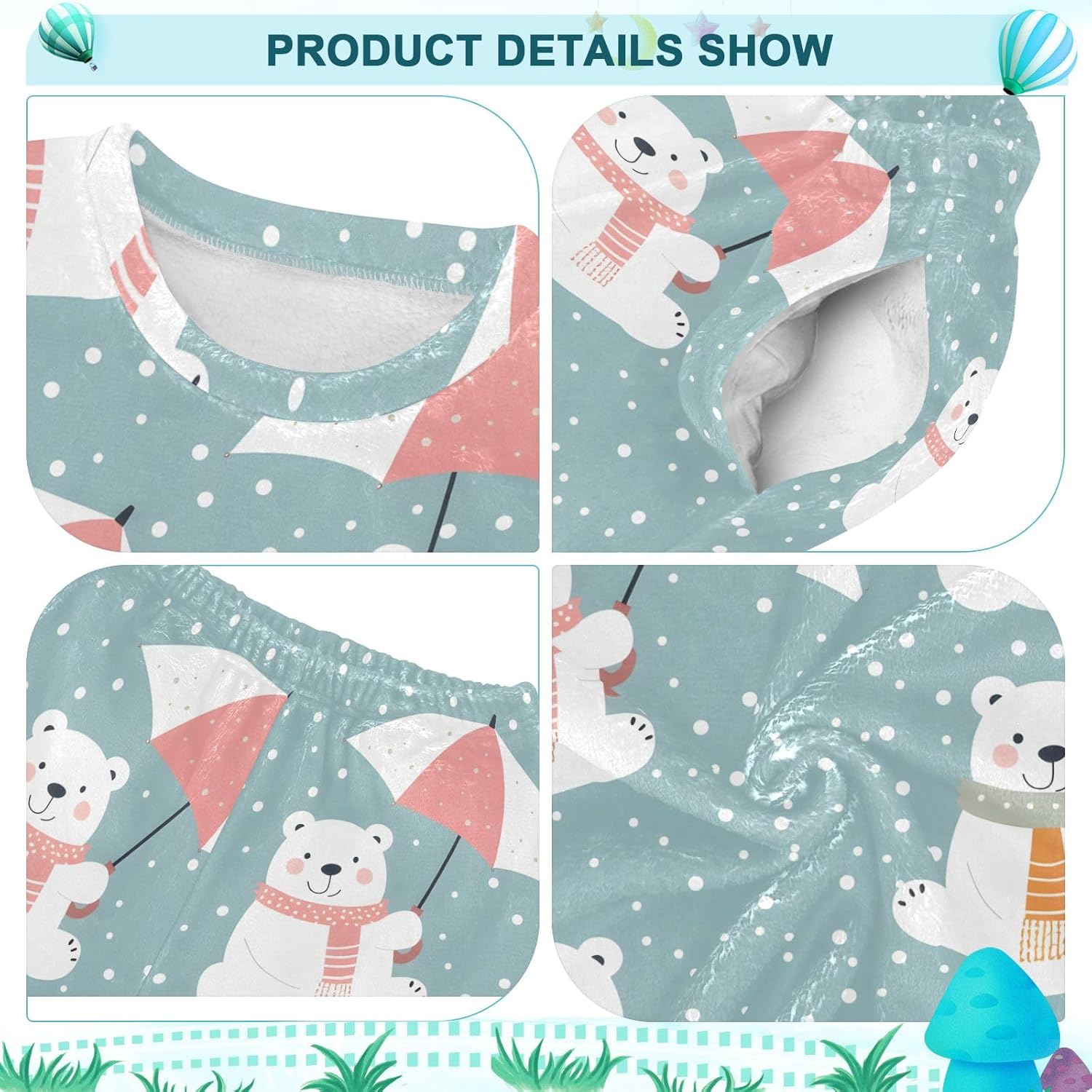 Kids Flannel Sets Bear Umbrella Warm Plush Relaxed Clothing for Boys and Girls