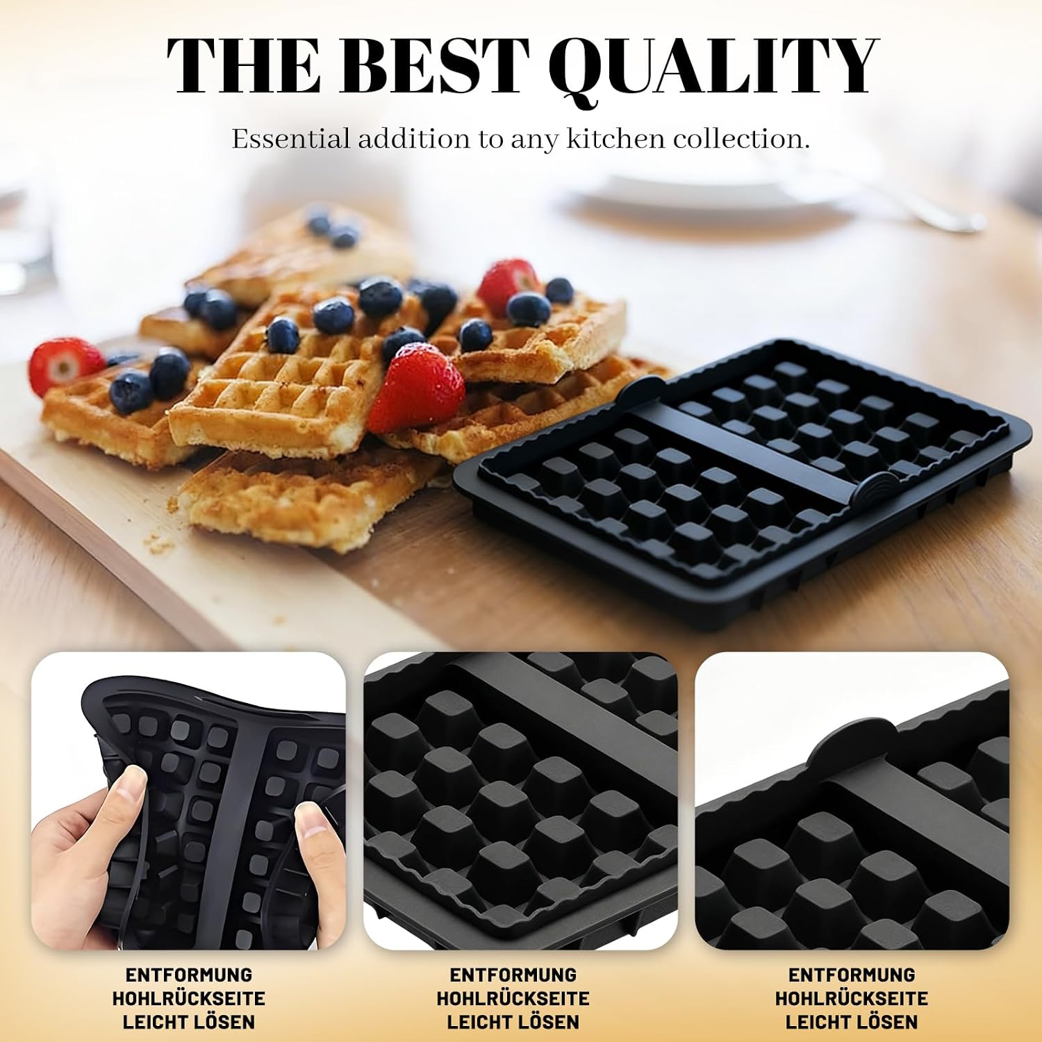 Inmorven Silicone Waffle mold,Non Stick Waffle Liner,Reusable Waffle Baking Tins Compatible with Ninja Hot Air Fryer for Baking, 2-Pack Belgian Waffles Waffle mold, Black