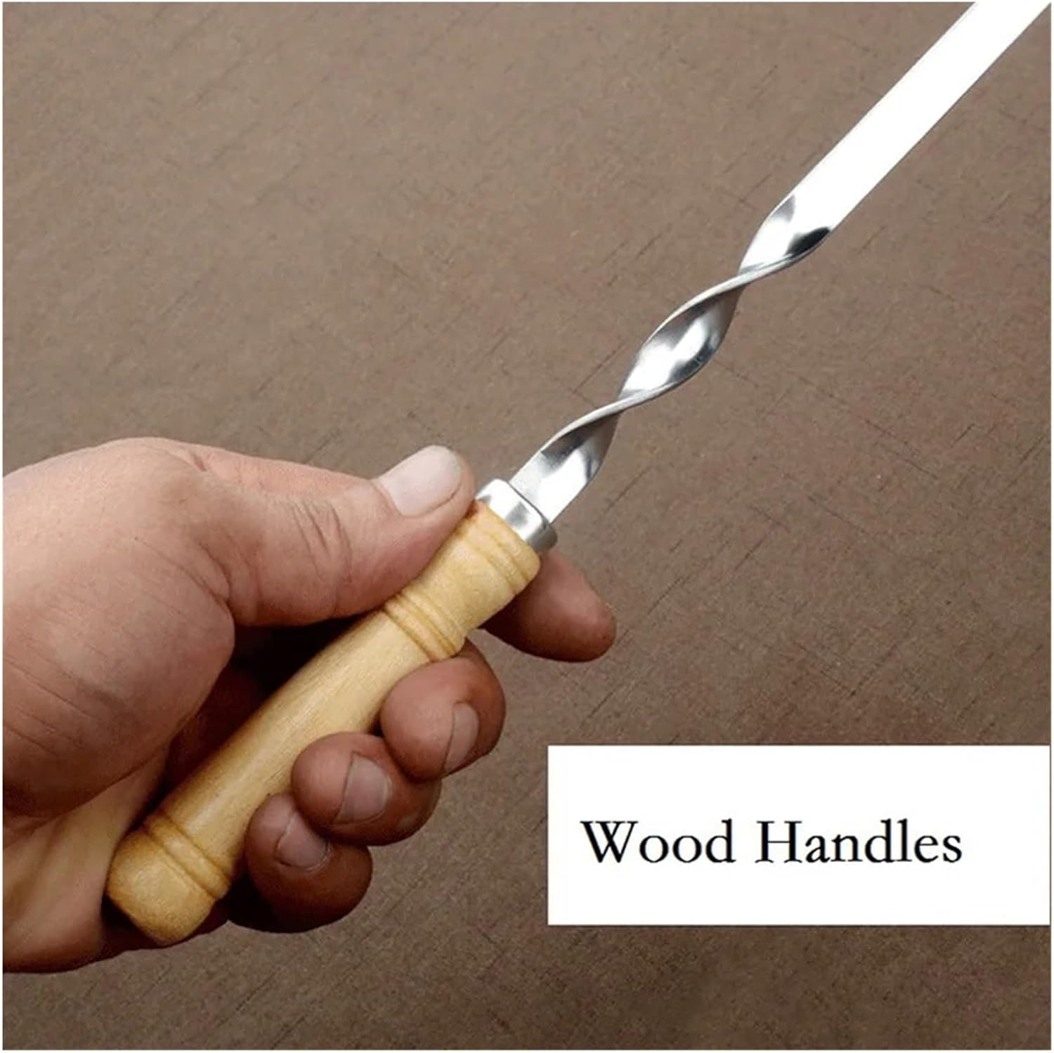 55cm Wood BBQ Fork Skewers Long Handle Kebab Barbecue Grill Sticks