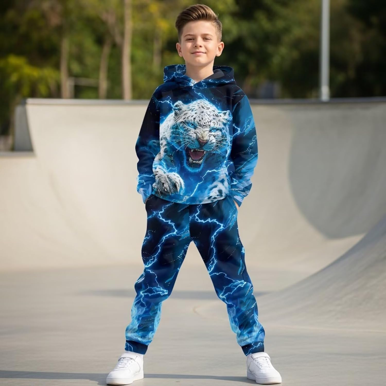 Pensura Big Kids Tracksuit Boys Girls 2 Piece Long Sleeve Hoodie Sweatshirt and Cargo Jogger Pants