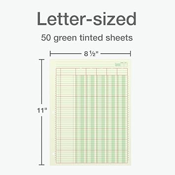 Adams Columnar Analysis Pad, 5 Column Ledger, 8.5 x 11, 100 Pages (50 Sheets), Green, 3 Hole Punch, for Accounting, Bookkeeping & Data (ACP85115)