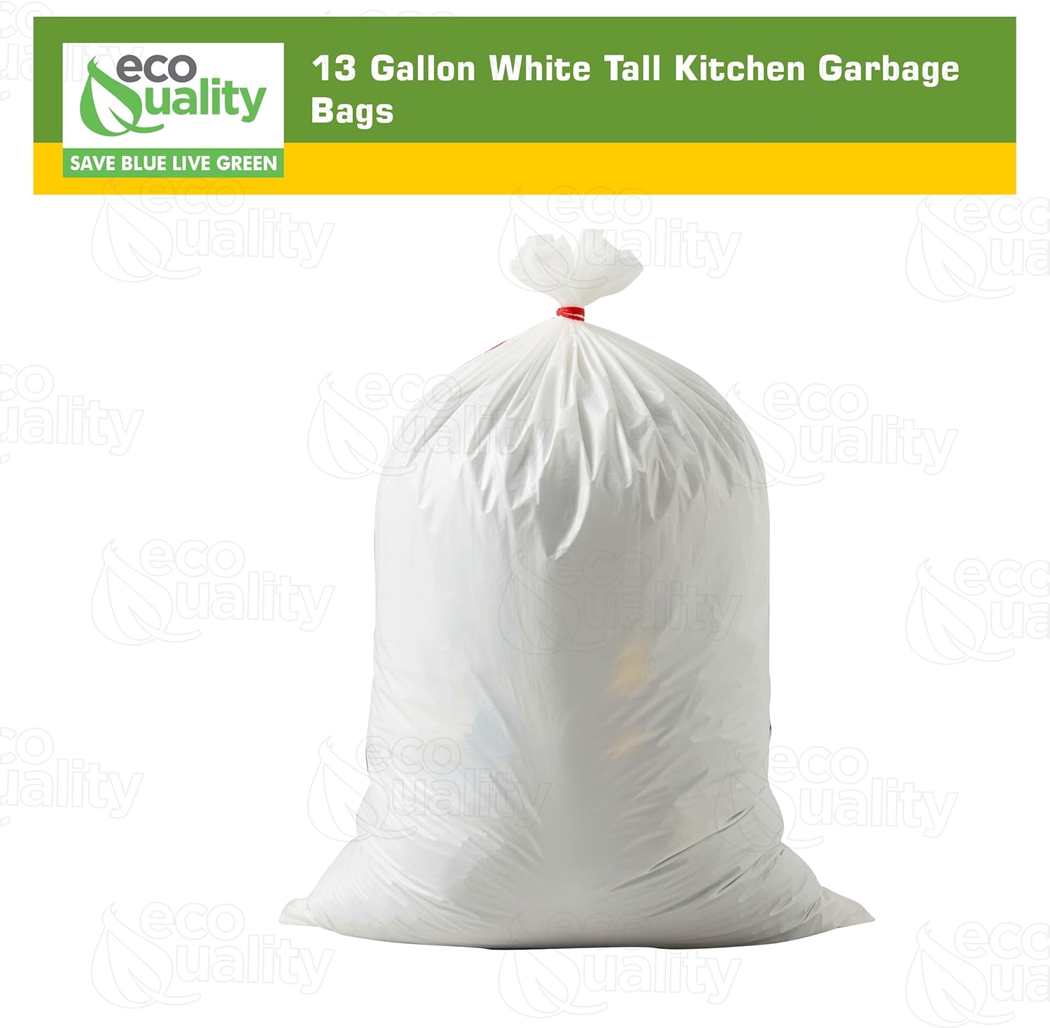 EcoQuality Trash Bags - 13 Gallon White Tall Kitchen Garbage Bags 200 Count, Drawstring Strong, Multipurpose, White Bags for Trash Can, Garbage Bin