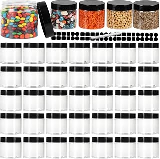 EkkoVla 40 Pack 6 oz Clear Plastic Jars Wide Mouth Round Containers with Black Lids BPA FREE, Empty Multi-use Refillable Storage Jar with Airtight Lid for Cosmetics Beauty Products
