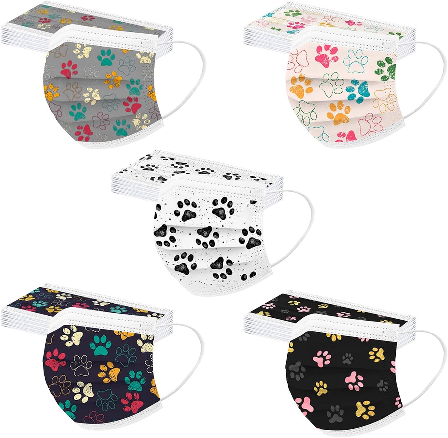 Cute face mask,animal print mask,50PC Paw Print Disposable Face Mask for Women With Cute Designs dog paw print Paper mask(C)
