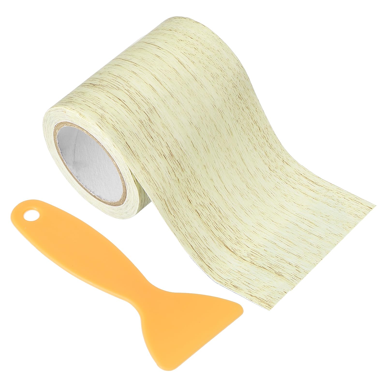 PATIKIL Wood Grain Repair Tape 10cm x 4.57m, Self Adhesive Realistic Textured Repair Tape Patch with Scraper for Floor Door Table Cabinets Desk, Light Gray
