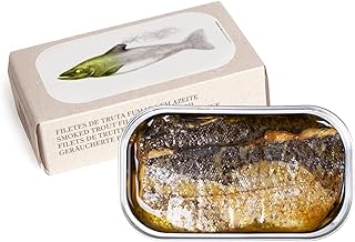 Canned Smoked Trout fillets in Extra Virgin Olive Oil by Jose Gourmet, Wild Caught Portuguese Trout, Tinned Fish in Olive Oil, High Protein Sustainable Seafood Snacks, Omega 3, Fair Trade, 90g