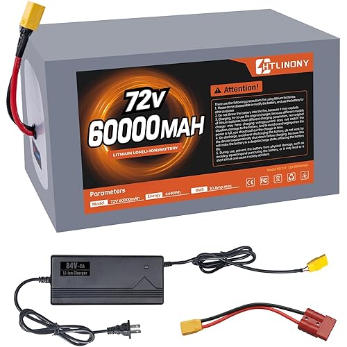 72V 60Ah Lithium Ion Battery Pack with XT90 Connector & Charger, 4320Wh Rechargeable Li-Ion Battery with Smart BMS & LED Display, for Electric Scooter, E-Bike, Motorcycle and Golf Cart