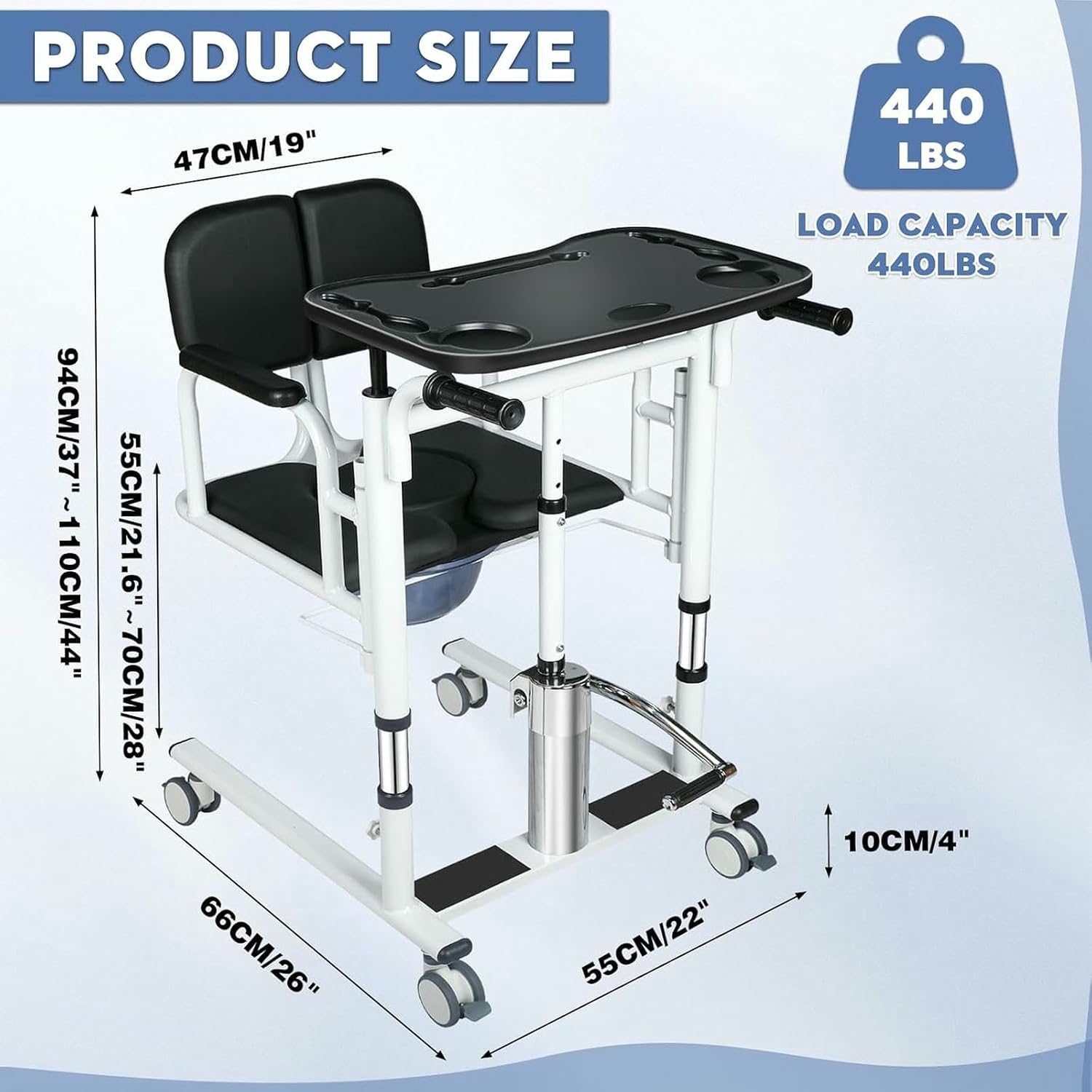 Patient Lift Transfer Chair 4-in-1, 440lbs Chair Cift for Elderly &, Disabled – 180° Split Seat, Height Adjustable