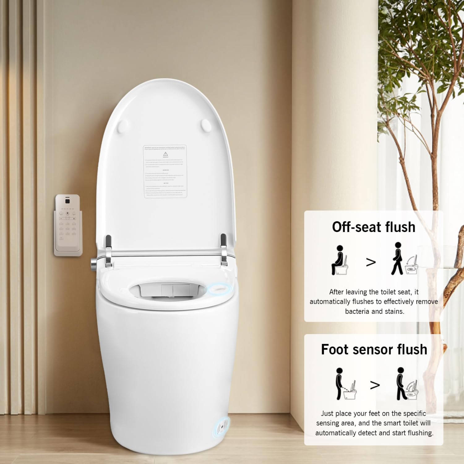 Smart Toilet Bidet Combo with Heated Seat, Night Light, and Self-Cleaning Nozzle - White