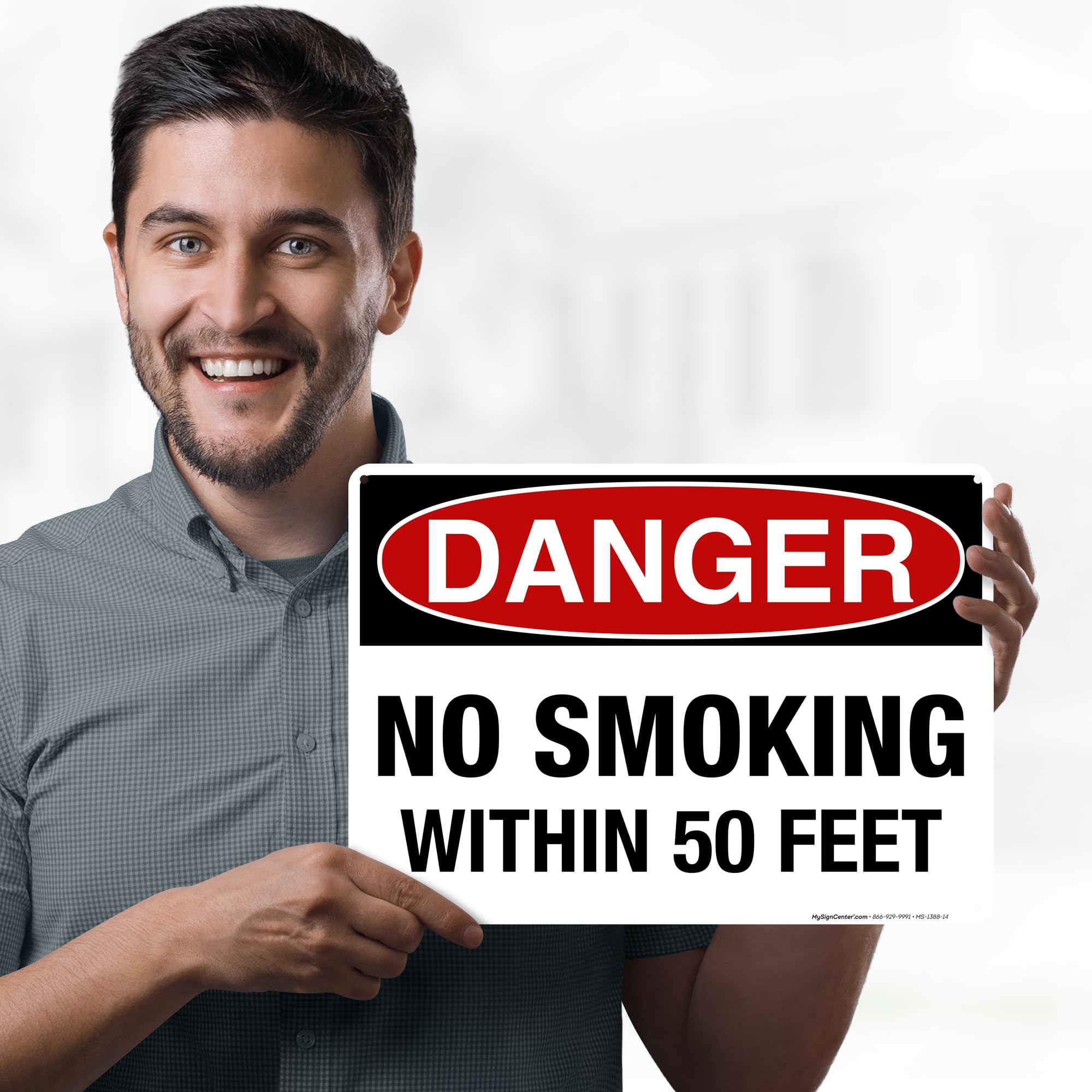 Danger No Smoking Within 50 Feet Sign, 10x14 Inches, 55 mil thick HDPE (high density polyethylene), Made in USA by My Sign Center