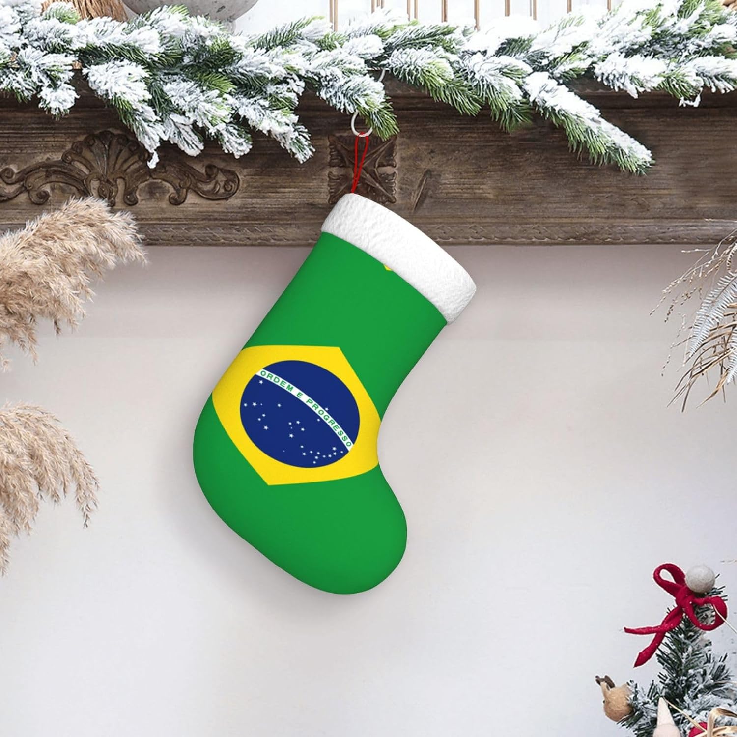Brazilian Flag Print Christmas Stockings, Hanging Fireplace Xmas Decor image 5