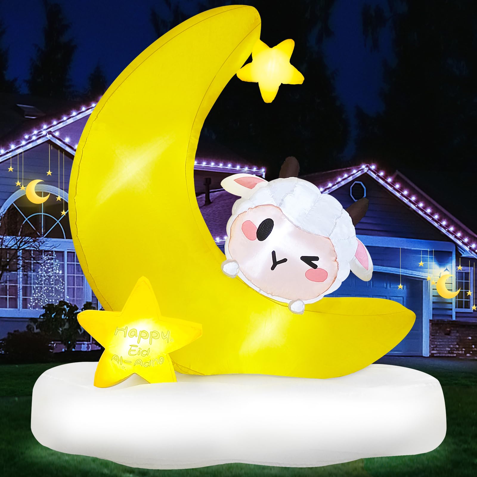 Danxilu 6FT Muslim Holiday Outdoor Yard Decorations, Ramadan Inflatables Moon, Sheep, Star Lighted Inflatable Eid Mubarak Blow up Yard Decor for Islamic Celebrate Fasting, Introspection & Prayer