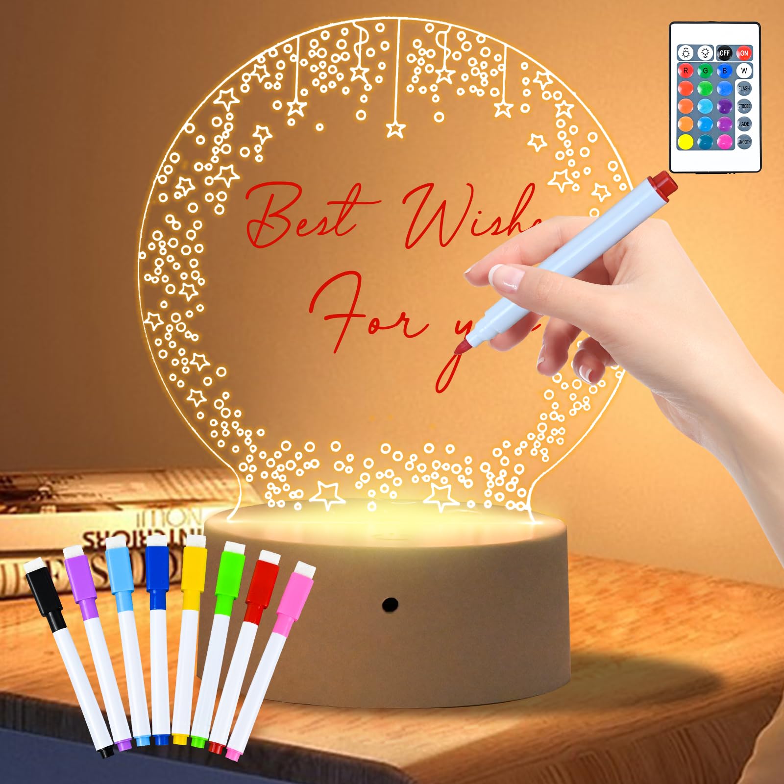 Joellfuner Luz Nocturna de Acrílico LED, Lampara Mesita Noche Niña para Escribir con Distintos, Lámpara Creativa LED de 16 Colores, Luz Nocturna Borrable, Regalo Personalizado Para Amigos Niños