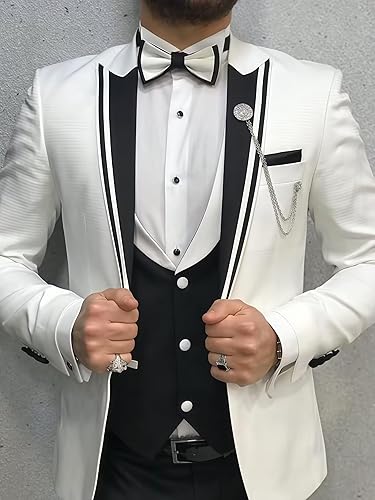 Miniatura 6 de Esmoquin negro para hombre, traje de boda de 3 piezas para hombre, ajuste delgado, esmoquin, trajes de baile de graduación, trajes de fiesta y